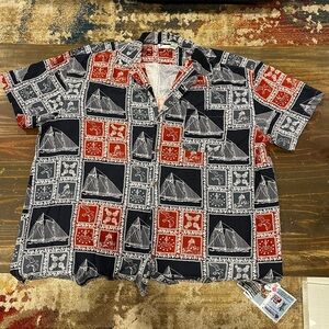 Nautical bandana Button Up Coastal Reverse print Hawaiian Shirt  100% Silk